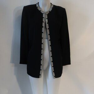 Womens Sansappelle Black Rhinestone Open Blazer Vintage Evening Jacket 8